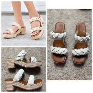 Unbranded women’s Sz 8.5 Braided White Platform Espadrilles Comfort Sandals
